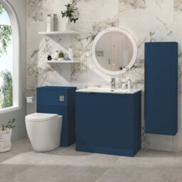 Royal Bathrooms Evora 800mm Midnight Blue Fluted Floor Standing Bathroom Vanity Unit 2 Door Cabinet Storage With Ceramic Basin Sink - 1 Tap Hole - thumbnail 2