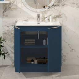 Royal Bathrooms Evora 800mm Midnight Blue Fluted Floor Standing Bathroom Vanity Unit 2 Door Cabinet Storage With Ceramic Basin Sink - 1 Tap Hole - thumbnail 3