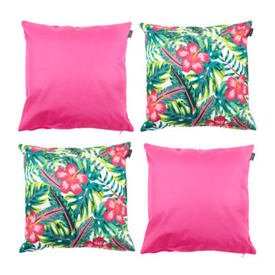 icon Indoor And Outdoor Waterproof Filled Cushion 2X Tropical Pink Flower & 2X Pink - image 1