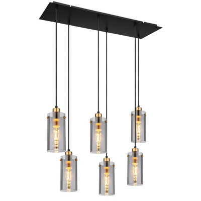 Luminosa Lighting Luminosa Fanni Cluster Pendant Ceiling Light Matt Black Smoke Glass Shade 6X E27 - image 1