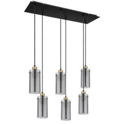 Luminosa Lighting Luminosa Fanni Cluster Pendant Ceiling Light Matt Black Smoke Glass Shade 6X E27 - thumbnail 2