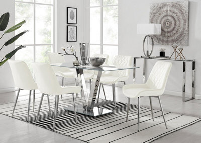Furniturebox Uk Florini V Grey Dining Table And 6 Cream Pesaro Silver Leg Chairs - image 1