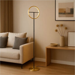 Loops Sleek Modern Brushed Brass And Black Led Floor Lamp For Stylish Indoor Illumination - thumbnail 3
