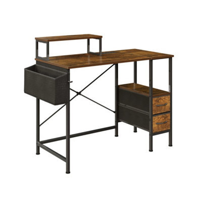 Rustic Brown Office Desk 100Cm Workstation Table With Charging Socket & Drawers - image 1