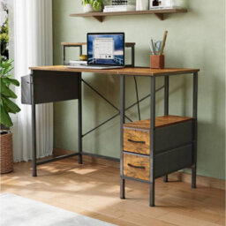 Rustic Brown Office Desk 100Cm Workstation Table With Charging Socket & Drawers - thumbnail 4