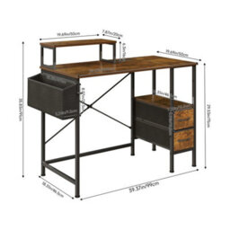 Rustic Brown Office Desk 100Cm Workstation Table With Charging Socket & Drawers - thumbnail 2