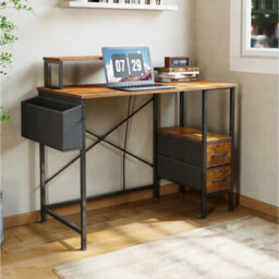 Rustic Brown Office Desk 100Cm Workstation Table With Charging Socket & Drawers - thumbnail 3