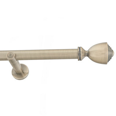 Toolty Antique Brass Metal Curtain Pole 25mm With Finials Rod Modern Brackets Avanti 290Cm