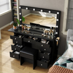 Fusou Dressing Table With Led Mirror, 15 Drawers  Vanity Desk With Power Outlet, 13 Lights, 3 Colour Modes, Vanity For Bedroom - thumbnail 5