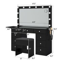 Fusou Dressing Table With Led Mirror, 15 Drawers  Vanity Desk With Power Outlet, 13 Lights, 3 Colour Modes, Vanity For Bedroom - thumbnail 2