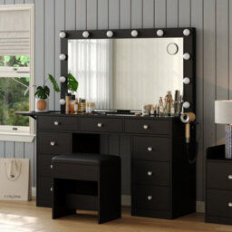 Fusou Dressing Table With Led Mirror, 15 Drawers  Vanity Desk With Power Outlet, 13 Lights, 3 Colour Modes, Vanity For Bedroom - thumbnail 3