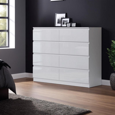 Fwstyle Carlton White Gloss 8 Drawer Chest Of Drawers (H) 99Cm (W) 110Cm (D) 40Cm - image 1