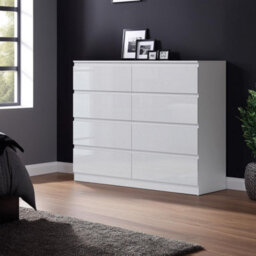 Fwstyle Carlton White Gloss 8 Drawer Chest Of Drawers (H) 99Cm (W) 110Cm (D) 40Cm - thumbnail 1