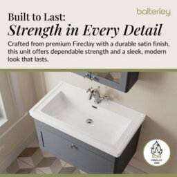 Balterley Swynnerton Traditional Bathroom Wall Hung 1-Drawer Vanity Unit & Fireclay Basin, Dark Grey, 800mm - thumbnail 4