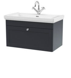 Balterley Swynnerton Traditional Bathroom Wall Hung 1-Drawer Vanity Unit & Fireclay Basin, Dark Grey, 800mm - thumbnail 1