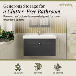 Balterley Swynnerton Traditional Bathroom Wall Hung 1-Drawer Vanity Unit & Fireclay Basin, Dark Grey, 800mm - thumbnail 3