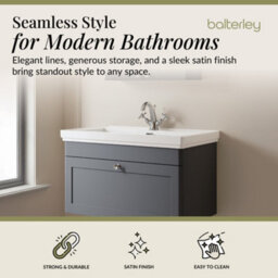 Balterley Swynnerton Traditional Bathroom Wall Hung 1-Drawer Vanity Unit & Fireclay Basin, Dark Grey, 800mm - thumbnail 2