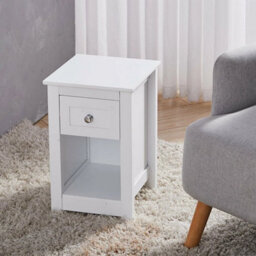 Small End Side Table Narrow Slim Wood Bedside Storage Cabinet +Drawer Nightstand - thumbnail 6