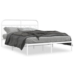 Berkfield Metal Bed Frame Without Mattress With Headboard White 135X190Cm - thumbnail 2