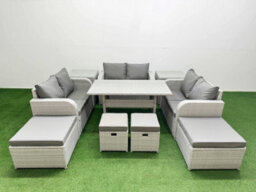 Fimous 10 Seater Outdoor Garden Furniture Set With Dining Table Love Sofa 2 Big Footstools 2 Small Stool 2 Side Tables Light Grey - thumbnail 2