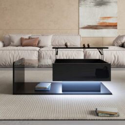Matteo Modern High-Gloss Black Coffee Table With Lift-Top, Led Lighting, And Storage - thumbnail 6