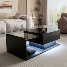 Matteo Modern High-Gloss Black Coffee Table With Lift-Top, Led Lighting, And Storage - thumbnail 5