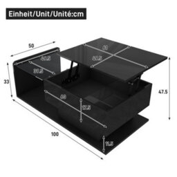 Matteo Modern High-Gloss Black Coffee Table With Lift-Top, Led Lighting, And Storage - thumbnail 3