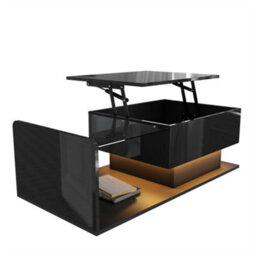 Matteo Modern High-Gloss Black Coffee Table With Lift-Top, Led Lighting, And Storage - thumbnail 1