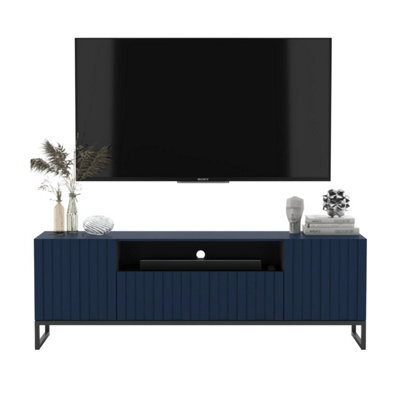 Heze Furniture Elpis Glamour Tv Cabinet Unit With Storage 150 Cm - Navy Matt / Black Legs - image 1