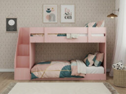 Pink Low Height Bunk Bed With Staircase And Shelves Single 3Ft - thumbnail 4