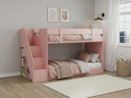 Pink Low Height Bunk Bed With Staircase And Shelves Single 3Ft - thumbnail 3