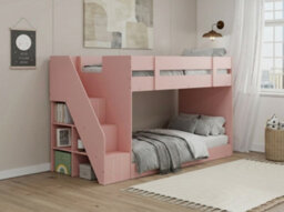 Pink Low Height Bunk Bed With Staircase And Shelves Single 3Ft - thumbnail 2