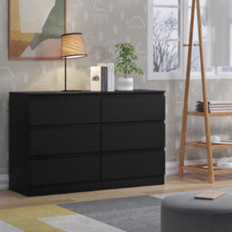 Fwstyle Carlton Black 6 Drawer Chest (H) 77Cm (W) 110Cm (D) 40Cm