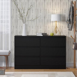Fwstyle Carlton Black 6 Drawer Chest (H) 77Cm (W) 110Cm (D) 40Cm - thumbnail 2