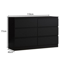 Fwstyle Carlton Black 6 Drawer Chest (H) 77Cm (W) 110Cm (D) 40Cm - thumbnail 7
