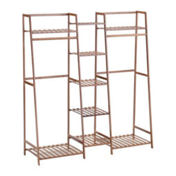 Living And Home Brown Bamboo Trapezoid Clothes Rack Clothes Hanging Rack Stand With 5 Tiers Storage Shelves - thumbnail 4
