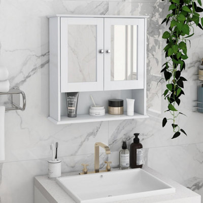 Living And Home 2 Doors Bathroom Wall Mounted Mirror Cabinet Vanity Storage Cupboard, White - image 1