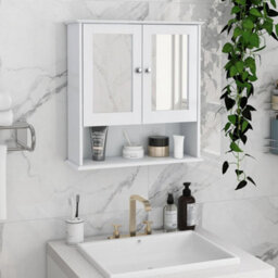 Living And Home 2 Doors Bathroom Wall Mounted Mirror Cabinet Vanity Storage Cupboard, White - thumbnail 1