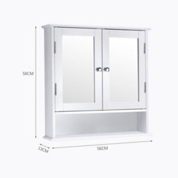 Living And Home 2 Doors Bathroom Wall Mounted Mirror Cabinet Vanity Storage Cupboard, White - thumbnail 2