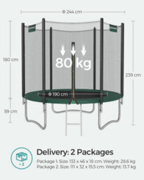 Songmics Medium Round Trampoline For Outdoor Fun, Secure Ladder, Safety Net And Padded Poles, Dark Green - thumbnail 2