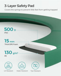 Songmics Medium Round Trampoline For Outdoor Fun, Secure Ladder, Safety Net And Padded Poles, Dark Green - thumbnail 6