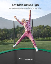 Songmics Medium Round Trampoline For Outdoor Fun, Secure Ladder, Safety Net And Padded Poles, Dark Green - thumbnail 3