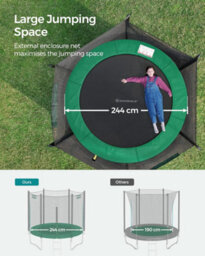 Songmics Medium Round Trampoline For Outdoor Fun, Secure Ladder, Safety Net And Padded Poles, Dark Green - thumbnail 4