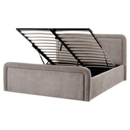 Beliani Ottoman Bed Fabric Viviers 160 X 200 Cm (Eu King Size) Taupe - thumbnail 1