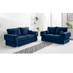 Chingford Plush Velvet Full Back 3+2 Seater Sofa Set  Marine Blue