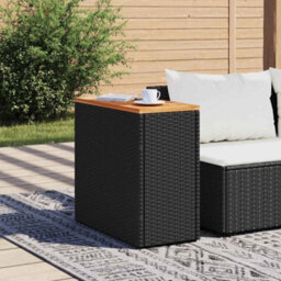 Berkfield Garden Side Table With Wooden Top Black 58X27.5X55 Cm Poly Rattan - thumbnail 3