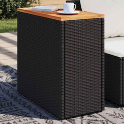 Berkfield Garden Side Table With Wooden Top Black 58X27.5X55 Cm Poly Rattan - thumbnail 1