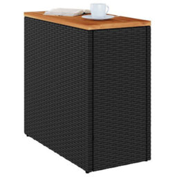 Berkfield Garden Side Table With Wooden Top Black 58X27.5X55 Cm Poly Rattan - thumbnail 4