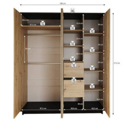 Arte Grand Ines 10 Hinged Wardrobe - Majestic Oak Artisan & Black - W1800mm X H2150mm X D600mm - thumbnail 4