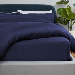 Ameha Plain Dyed Duvet Cover Complete Set With Matching Fitted Sheet & Pillowcase Microfiber King Navy - thumbnail 2
